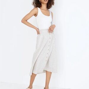 Madewell Striped Button Front Pull On Midi Skirt, Grey Stripe, size S